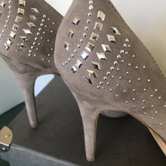 Charming Charlie Taupe Suede Platform Stilettos - Picture 2 of 12